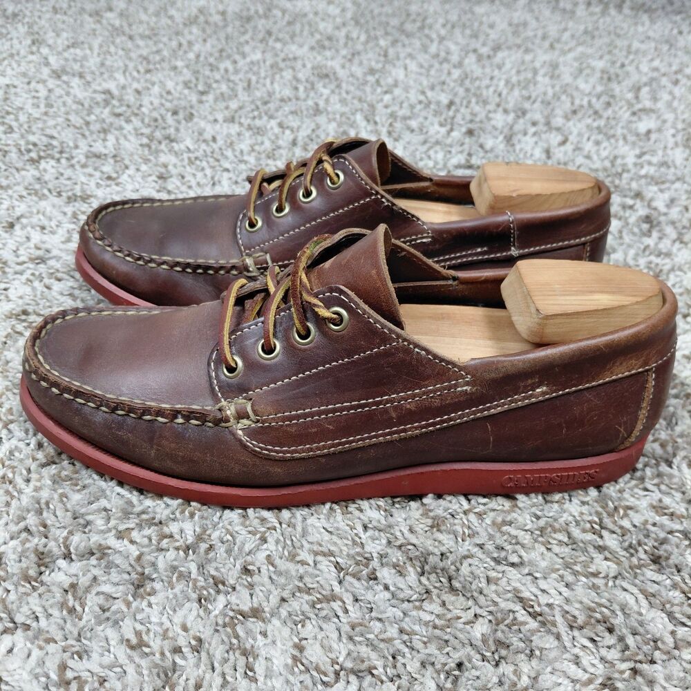 Vintagw Sebago Campsides Hand Sewn Boat Shoes Mens 9 M Brown Leather Made In USA
